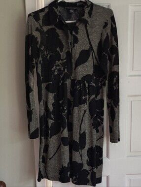 Madison Leigh Black Floral Long Sleeve Knit Collared Dress